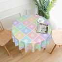 Easter Tablecloth Round 60 Inch,Colorful Spring Plaid Easter Egg Table Cloth Water Resistant Washable Polyester Table Cover for Kitchen Dining Table Easter Party Decorations