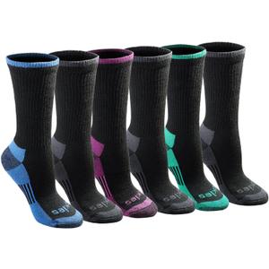 Dickies Women's Dri-Tech Essential Moisture Control Crew Socks, (6, 12 Pairs) (Large) Black Assorted (6 Pairs)