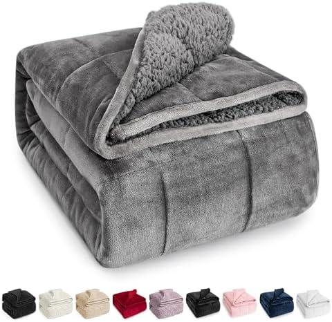 Wemore Sherpa Fleece Weighted Blanket for Adult, 20 lbs Dual Sided Cozy Fluffy Heavy Blanket, Ultra Fuzzy Throw Blanket with Soft Plush Flannel Top, 60 x 80 inches Grey on Both Sides