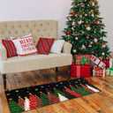 Black Merry Christmas Tree Kitchen Mats Set of 2,Xmas Star Winter Seasonal Farmhouse Home Decor Low-Profile Kitchen Rugs for Floor 17x30+17x47 Inch