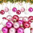 Tioncy 32 Pcs 1 Inch Mini Glass Christmas Ornaments Balls Shiny Christmas Balls Tiny Tree Hanging Decoration Small Colorful Ball Pendant for Xmas Party Supplies(Pink Series, White)