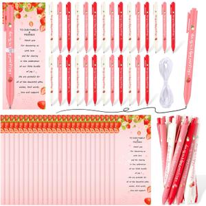 100 Pcs Strawberry Baby Shower Favors Baby Shower Decorations 50 Retractable Strawberry Ballpoint Pens with 50 Thank You Cards for Souvenirs Prizes Game (White, Pink, and Red)