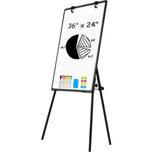 Magnetic Whiteboard Easel, 36"x24" Height Adjustable Dry Erase Board with Stand, Large Aluminium Frame White Board for Teaching, Flipchart Standing Writing Board for OfficeHome (Black)