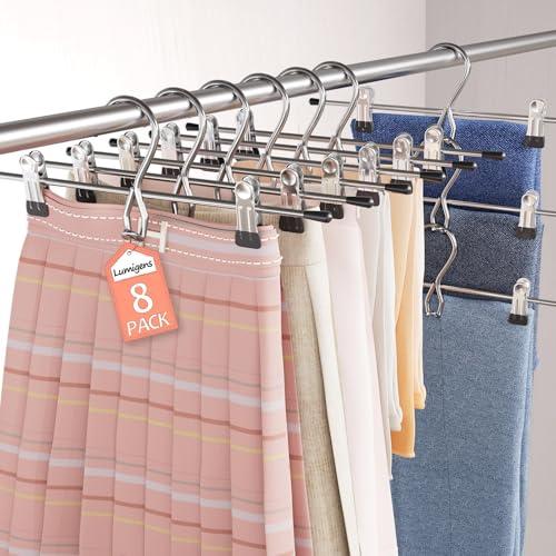 Pants Hangers Space Saving,Stackable Skirt Hangers with Clips, Hanging Closet Organizer and Storage,Clothes Hangers, College Dorm Essentials Apartment Essentials- 7 Pack