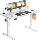 Sweetcrispy Electric Standing Desk Adjustable Height, 48x24 Inch Sit Stand Up Home Office Desks Computer Workstation PC Work Table with 3 Memory Preset Splice Wood Board Metal Frame, White