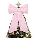 HunnmingRe 20 x 30 Inches Christmas Large Velvet Bows Christmas Tree Topper Decor Giant Xmas Tree Toppers Bows for Home Wreath Wall Backdrop Birthday Wedding Party Decorations (Pink, 1 Pcs)
