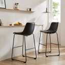 Sweetcrispy Counter Height Bar Stools Set of 2, 30 inch Height Stool Faux Leather Barstools with Back, Armless Kitchen Island Countertop Comfortable Modern Chairs with Metal Legs, Elegant Black