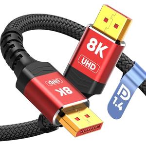 Capshi 8K 4K DisplayPort Cable 1.4, 3.3FT DP Cord (VESA Certified, 8K@60Hz, 4K@144Hz, 2K@240Hz/165Hz), 32.4Gbps High Speed Display Port Cable for Gaming Monitor, HDR/FreeSync/G-Sync, Braided, Red