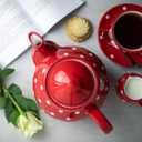 City to Cottage Ceramic 60 oz Teapot, Large Tea Pot for Bloomig and Loose Tea Leaf, Handcrafted Premium Teaware, Red Polka Dot Tea Pot for (6-8 Cups) Serving Tea, Teapot for Tea Lovers