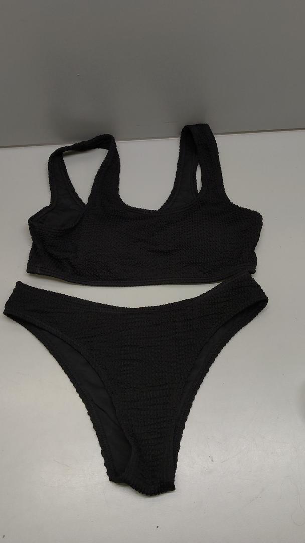 DaiLiWei High Waisted for Women Ribbed 2 Piece Bathing Suit Modest Full Coverage Bikini Sets Sporty Cute Swim Suits for Teens Size Small