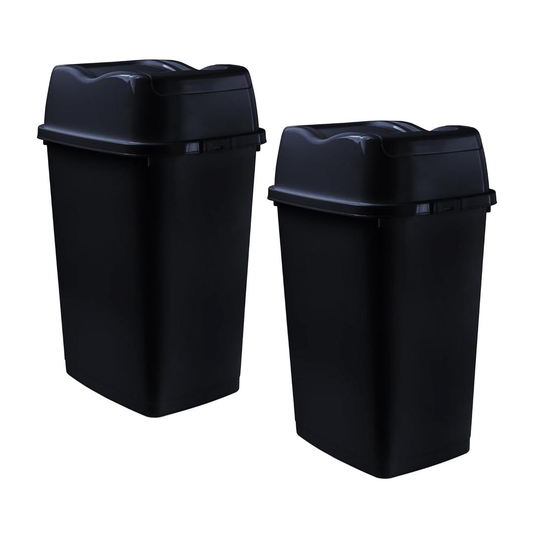 Garbage Cans with Swing Top-Split Lids, 2 Pack | Small Trash Cans with Lids | Durable Plastic | Slim & Sturdy Trash Bins | Fingerprint Resistant | 1.25 Gallon / 5 qt / 5 L - Black | Superio Brand