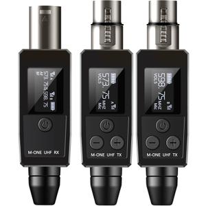 EBJ Wireless Microphone System UHF wireless XLR transmitter and receiver for dynamic/capacitive microphones, 48V Phantom power supply, electric guitar/bass, audio mixer, PA system (One drag two)