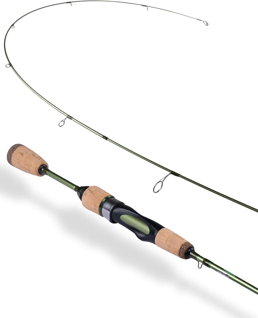 LITTMA Wild Streams Ultralight Fishing Rod 2 PCS Trout Rod Crappie Spinning Rod Panfish Rods Micro Fishing Rod Green Carbon Fiber Blank Cork Handle Beginners Fishing Rod 56/6/66/7