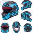 Kids Full Face Motorcycle Helmet, Child Go-Kart Dirtbike ATV Motocross 4-Wheeler Street Racing Offroad Motorbike Helmet, DOT Approved (Stripe Blue, Large)