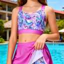 AIDEAONE Girls Swimsuit Two Piece Tankini Skirt Set with Boyshort Summer Beach Bathing Suit Size 6-14 (8-9 Years, C-pink Butterflies)