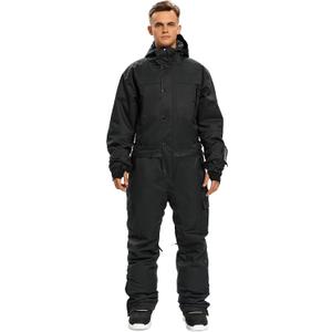 Mens One Piece Ski Suit Snowsuits Colorful Snowboard Jumpsuits Waterproof Hooded Warm Jackets Outdoor Winter (Large, Black)