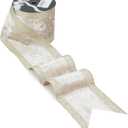 4" Champagne Christmas Crushed Velvet Wired Ribbon with Champagne Gold Glitter Stripe Edges - 10 Yards Roll for Christmas Tree, Gift Wrapping, Wreaths, Holiday Crafts & Dcor