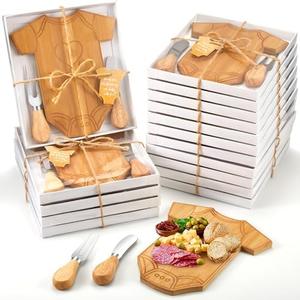 Ziliny 24 Set Baby Shower Gifts for Guests Clothing Shaped Charcuterie Board Set Thank You Tags with Box Mini Cheese Board Party Favors for Gender Reveal Favors Baby Shower Game Prizes (Bamboo Color)