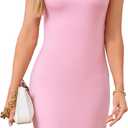 Women's Wrap Dress Cap Sleeve Asymmetrical Neckline Sheath Bodycon Dress Casual Work Cocktail Party Pencil Dresses (Pink, XL)