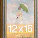 12x16 Picture Frame, HD Real Glass 12x16 Ornate Vintage Photo Frame, 12 by 16 Oil Painting Poster Frame with Gold Blue Border and Distressed Rust-Like Finish, Horizontal & Vertical Display for Tabletop or Wall Decor (1 Pack