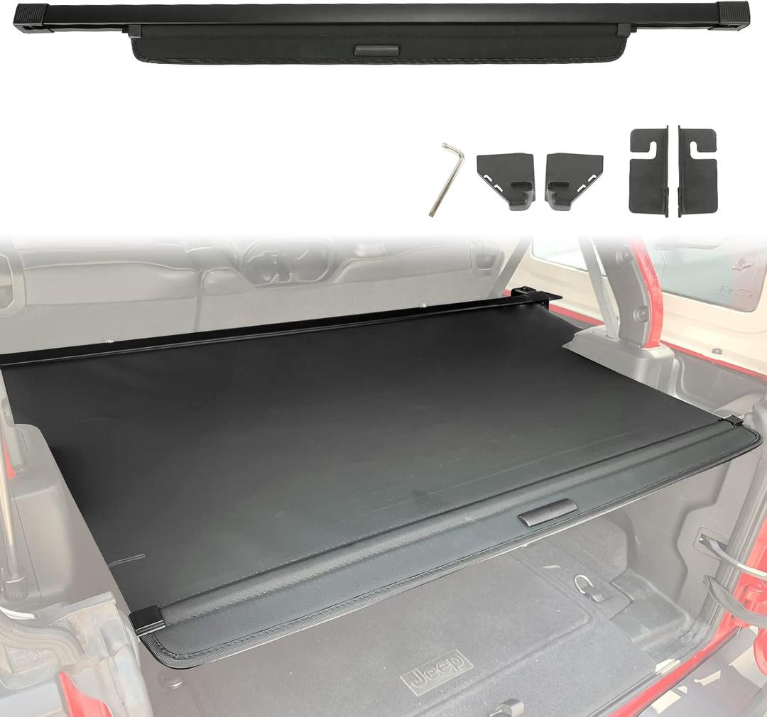 Retractable Cargo Cover for Jeep Wrangler JL Unlimited JLU 4-Door Hard Top (2018-2023) - Black Trunk Privacy Shade, Rear Storage Security Cover, NOT Compatible with Soft Top & 4XE Models