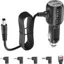 12V Car Charger with 5V Daul USB Ports and 5 Connectors for Radar Detector, LED Light Strip, Portable Air Pump, DVD Player, Monitor, Speaker, Breast Pump (6.6ft Cable)