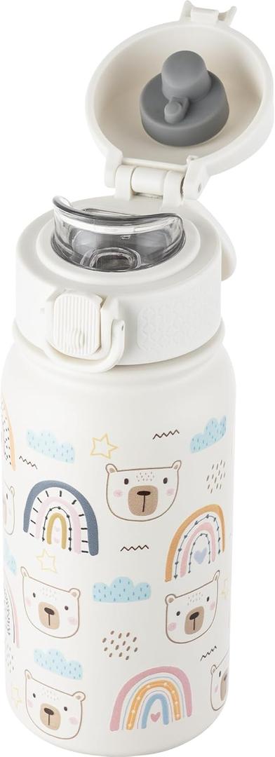 GOPPUS 12 oz Kids Water Bottle - Stainless Steel Insulated Water Bottle, BPA Free, Odorless, Durable and Reusable for School, Sports and Outdoor Activities(White Bear)