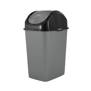 Superio Trash Can with Swing Top Lid 9 Gallon, Grey and Black Slim Waste Bin Durable Plastic 37 Qt Fit Small Spaces, Office, Bathroom, Under