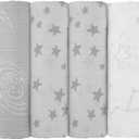 Maliton Muslin Swaddle Blankets for Newborn, 6-Pack Breathable Receiving Blanket (27" x 27") Soft Baby Blankets for Girls and Boys, Baby Burp Cloth with 3-Layer Cotton Design for Infant Wrap(Universe) (Grey Universe Stars)