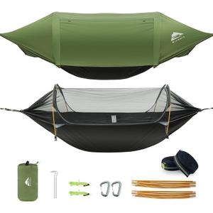Camping Hammock Tent with Mosquito Net & RainFly, 3 in 1 Waterproof Portable Sleeping Hammock Bug Backpacker Lightweight Outdoor Gear Swing for Hiking Travel Patio Expedition(Dark Green), 106"L x 55"W