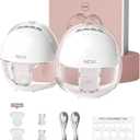NCVI Hands Free Breast Pump 8111, Wearable Breastfeeding Pump, Electric Portable Pump with 4 Modes & 9 Levels, Strong Suction & Ultra Quite, Rechargeable Wireless Milk Pump, 21/24mm Flanges, 2 Pack