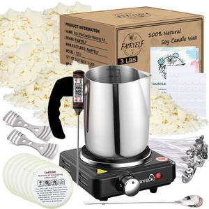 Soy Wax Candle Making Kit Supplies With Wax Melter, Natural Candle Wax for Candle Making - DIY Candles Making Supplies, Including 3lbs Soy Wax Flakes, Melting Pot, Electric Stove, Candle Wick