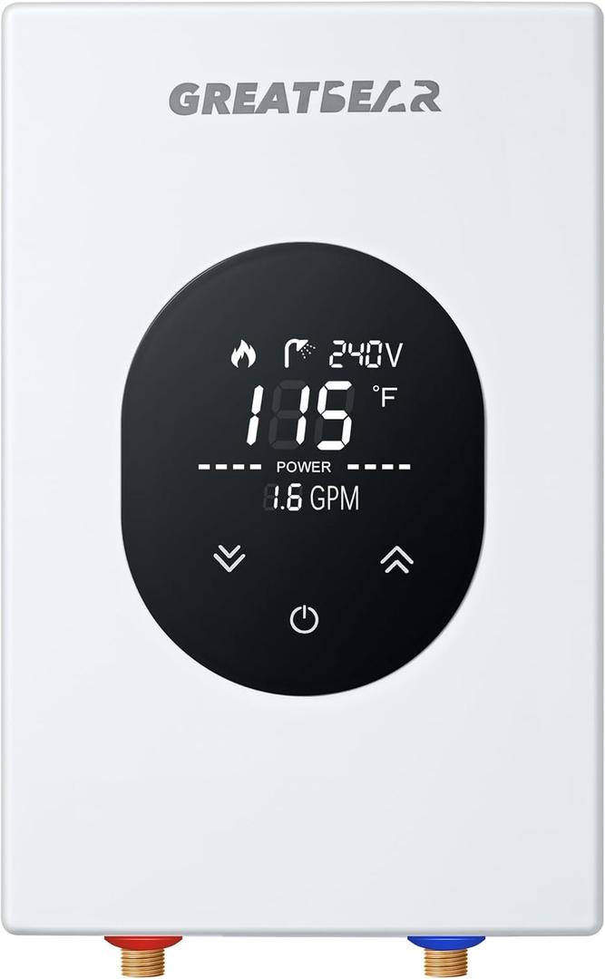 Electric Tankless Water Heater, GREATBEAR 12KW On Demand Water Heater Electric 240V, Point of Use Instant Hot Water Heater, With Self Modulating GT120W White