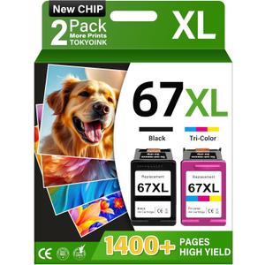 TOKYOINK 67XL Ink Cartridges Compatible for HP67 HP Ink 67 Black/Color Combo Pack for DeskJet 2855e 2827e 2800e 4255e 2755e 2700e 2852e 2700 4155e 2734e 4227e Envy 6000 6055e 6400 Printer