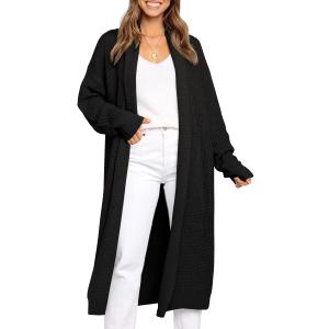 LILLUSORY Long Cardigan Sweaters for Women Fall Trendy Oversized Open Front Winter Coat (Black, XL)