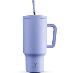 Meoky 30 oz Tumbler with Handle, Tumbler with Lid and Straw, Insulated Stainless Steel Travel Mug, 100% Leak-proof, Cupholder Friendly, Keeps Cold for 24 Hours or Hot for 8 Hours (Lilac)