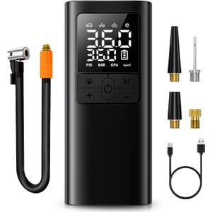 Tire Inflator Portable Air Compressor - 150PSI & 10000mAh Cordless Air Pump with Digital Tire Pressure Gauge, Accurate Dual LCD Display & LED Light, for Car/Motorcycle/E-Bike/Ball (Black)
