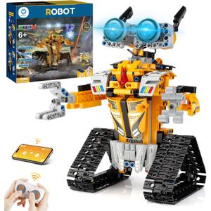 Sillbird Robot Building Kit with Remote Control STEM Gifts for Boys Age 8-13, Coding Buildable Robotic Technic Toys for Kids Birthday with 468 Pieces (Yellow-gray)