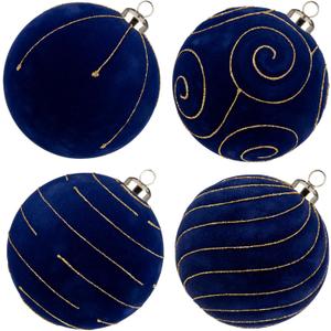 Velvet Christmas Ornaments Large Christmas Balls Ornament 4.7" Blue Velvet Ornaments for Christmas Tree Balls Xmas Wedding Holiday Halloween Party Big Flocked Decorative Hanging Ornament 4 Pcs