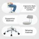 FIRAVOE Drafting Stool (Height Adjustable Office Chair with Footrest 19.5"-26.6")(Drum Stool with Back) Space Saving Tattoo Chair (Gray)