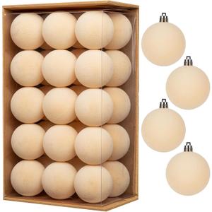 30PCS Velvet Christmas Ball Ornaments Set, 2.36" Shatterproof Baubles for Christmas Tree Decorations, Hanging Baubles with Soft Velvet Finish for Thanksgiving Holiday Party Dcor, Cream White