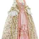 Willyacos French Queen Costume Marie Antoinette Dress Floral 18th Century Victorian Dress Women's Rococo Medieval Ball Gown (White, S)