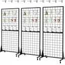 3-Pack 2'x5.5' Ft Gridwall Panel Display Stands Heavy Duty Floor Standing Retail Display Rack with Triangle Base for Retail Art Show with 20 Hooks