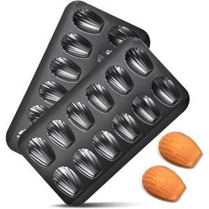 2pc Nonstick Madeleine Pan for Baking, 12-Cavity Shell Shape Cake and Cookie Mold Tray, Carbon Steel Cookie Molds, Send Goods from Local Warehouse (2 PC)