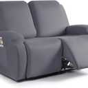 TAOCOCO Recliner Loveseat Covers Stretch Sofa Covers for 2 Seat Large Reclining Couch, 2 Pieces Reclining Loveseat Covers Soft Washable Furniture Protector with Pocket (2 Seater Oversized, Light Gray)