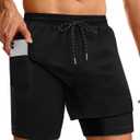Mens Running Athletic Shorts with Zipper Pocket 5" Quick Dry 2 in 1 Liner Gym Sport Basketball Workout Swim (Black, S)