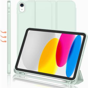 iMieet iPad (A16) Case 11th Gen/iPad 10th Generation Case [11-Inch 2025/10.9 Inch 2022] with Pencil Holder, Trifold Stand Smart Cover with Soft TPU Back,Auto Wake/Sleep(Pale Green)