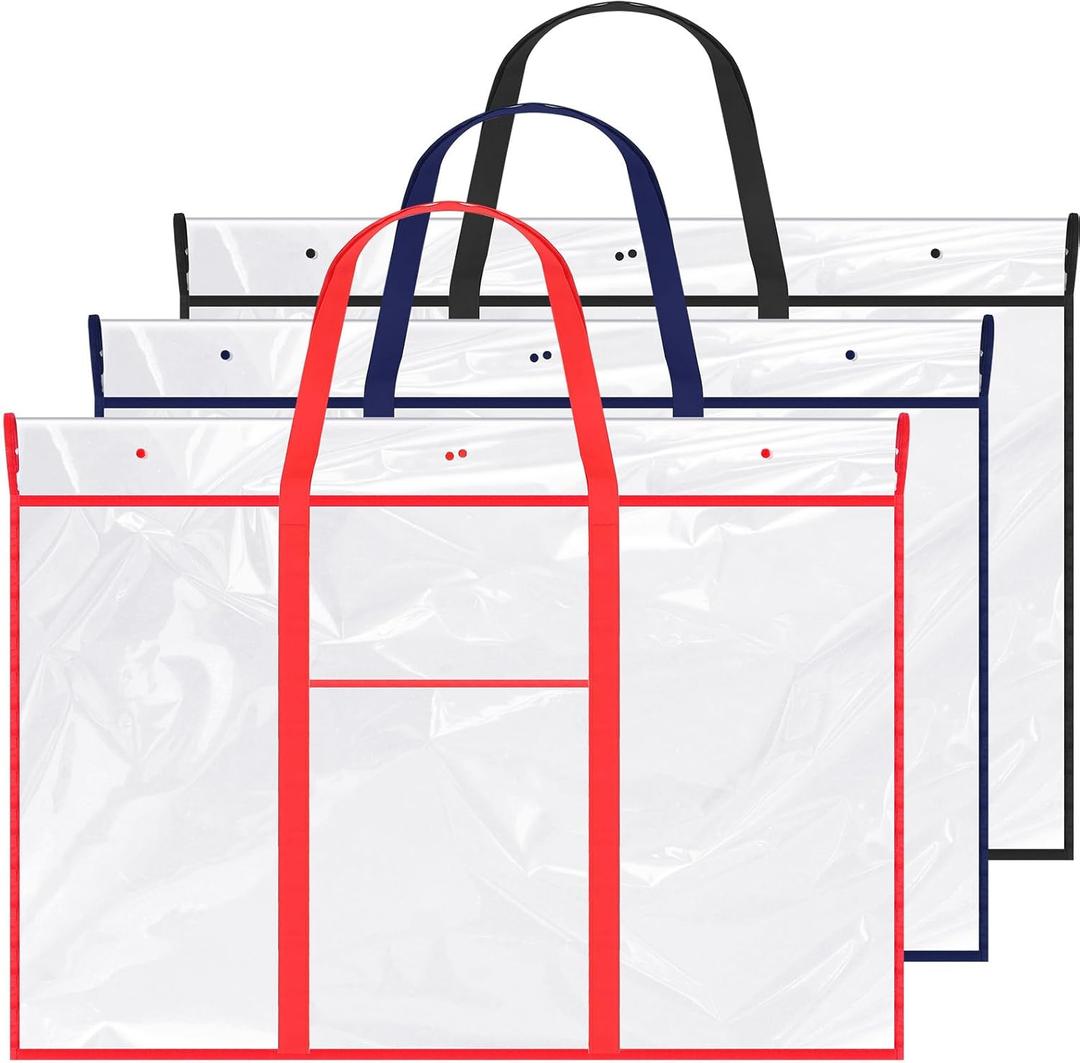 3 Pack Art Portfolio Bags, Large Poster Storage Bag Portfolio Folder for Artwork Bulletin Board Holder Art PVC Folder with Pocket for Bulletin Boards, Scrapbooks, Poster Storage(48 x 36) (Stylish Color)