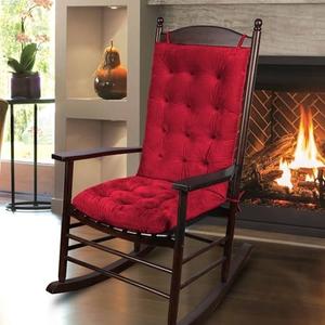 ELFJOY Solid Color Cozy Sanding Fabric Rocking Chair Cushions -Rocker Chair Pad Set (V-GraceRed)