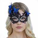 Butterfly Masquerade Mask for Women Lace Venetian Masks Halloween Mardi Gras Party Prom (Black)